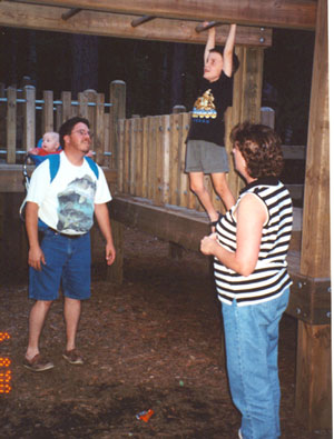 Fun on the monkey bars at the Broad River Greenway park