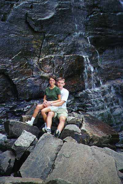 At base of water fall at Chimney Rock